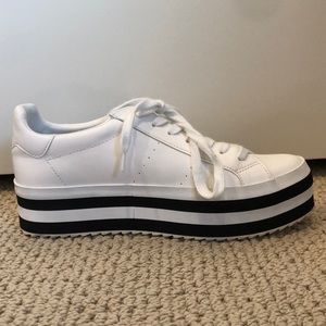 White Sneakers w/ black striped platform bottom